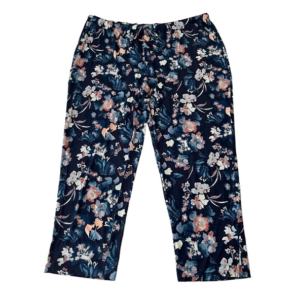 Soma Cool Nights Navy Blue Floral Pull On Lounge Pants - Picture 1 of 5